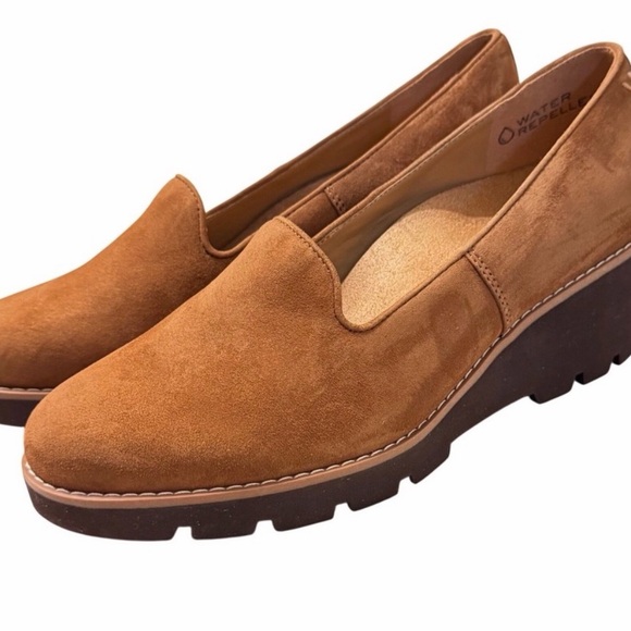 Vionic Shoes - Vionic Willa Tan Suede Slip-On Wedge Clogs